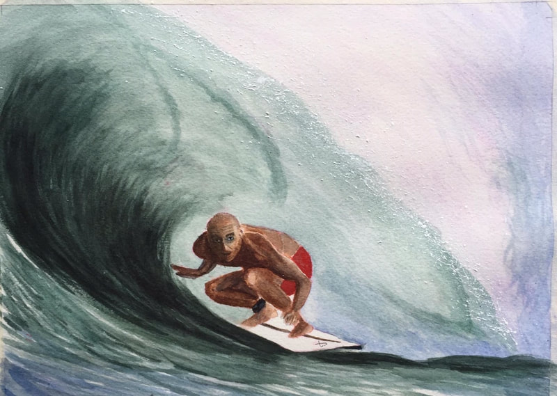 Kelly Slater in the Curl, 2022, watercolour
