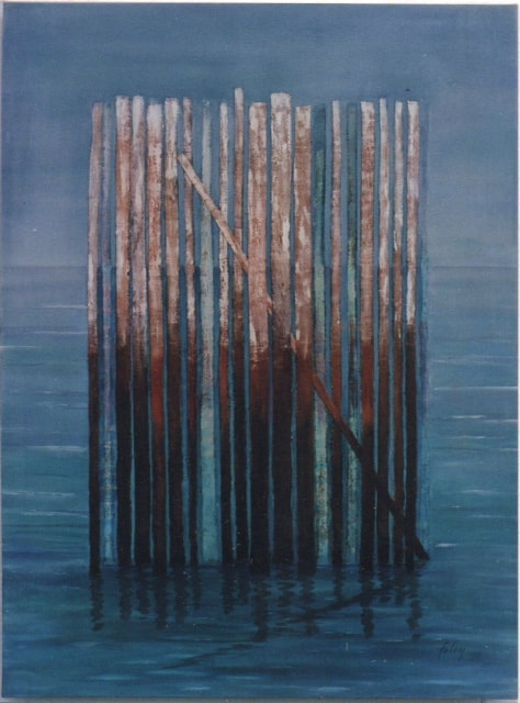 The Pier at Tonchigue #3, 1998, acrylic and collage on canvas, 120 x 100  cm.