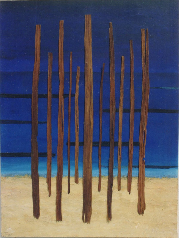 The Pier at Tonchigue #4, 1998, acrylic and collage on canvas, 120 x 110 cm.